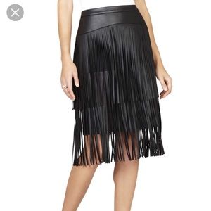 Faux leather fringe skirt